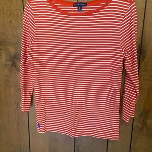 Ralph Lauren Women's Red and White Striped Long Sleeve Top